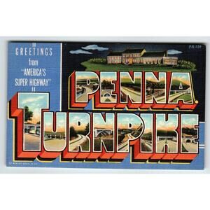 Greeting From Penna Turnpike Large Big Letter Postcard Pennsylvania Linen Unused